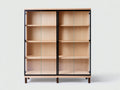Vitrinas de madera 120x40x160 cm - natural y negro con puertas de cristal - diseño amplio para salón