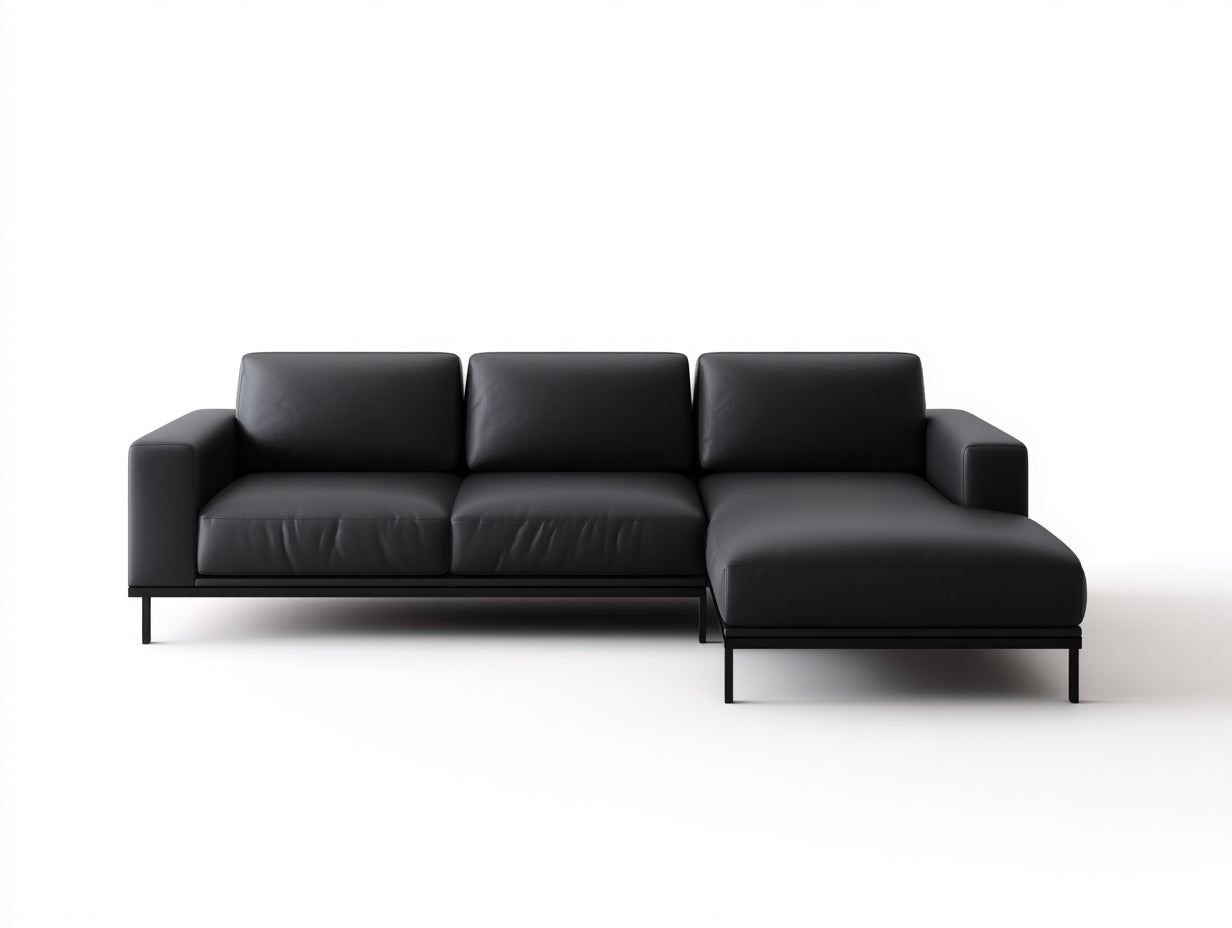 Sofás de esquina de piel sintética 255x165x76 cm - negro - estilo moderno