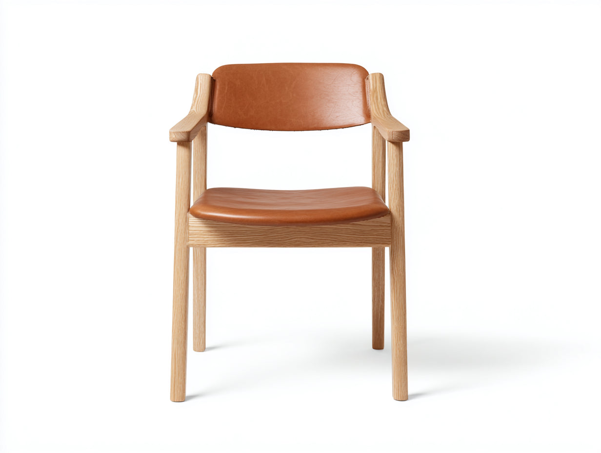 Sillas de comedor de madera 58x55x78 cm - asiento marrón de cuero sintético - diseño nórdico con reposabrazos
