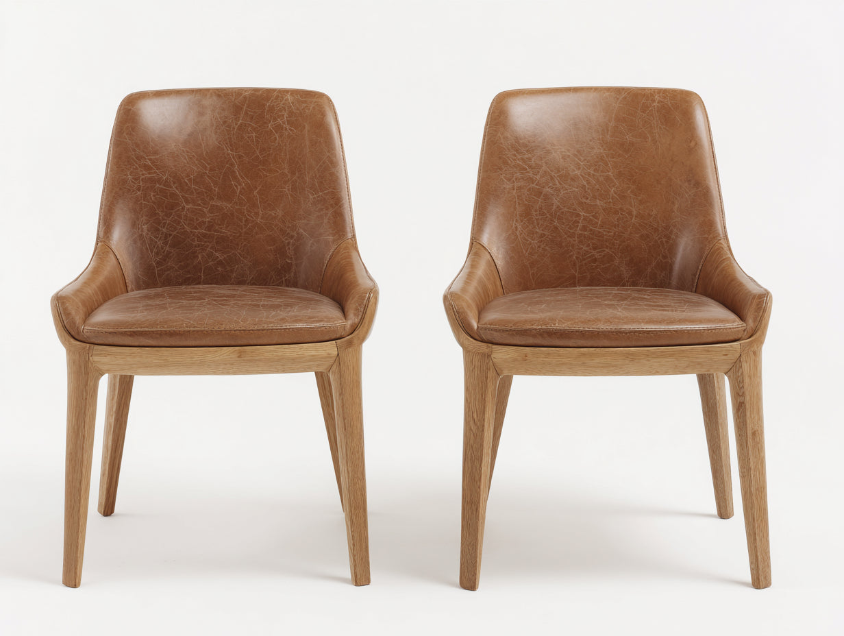Sillas de comedor tapizadas lote de 2 efecto cuero 56x58x83 cm marrón-natural para interior estilo vintage