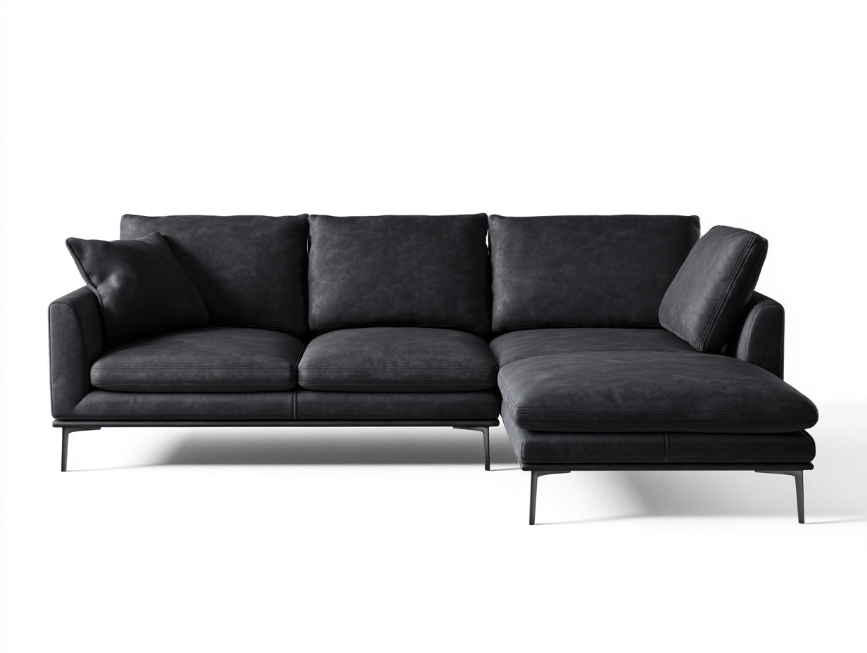Sofás de esquina de piel sintética 260x170x78 cm - negro - estilo moderno