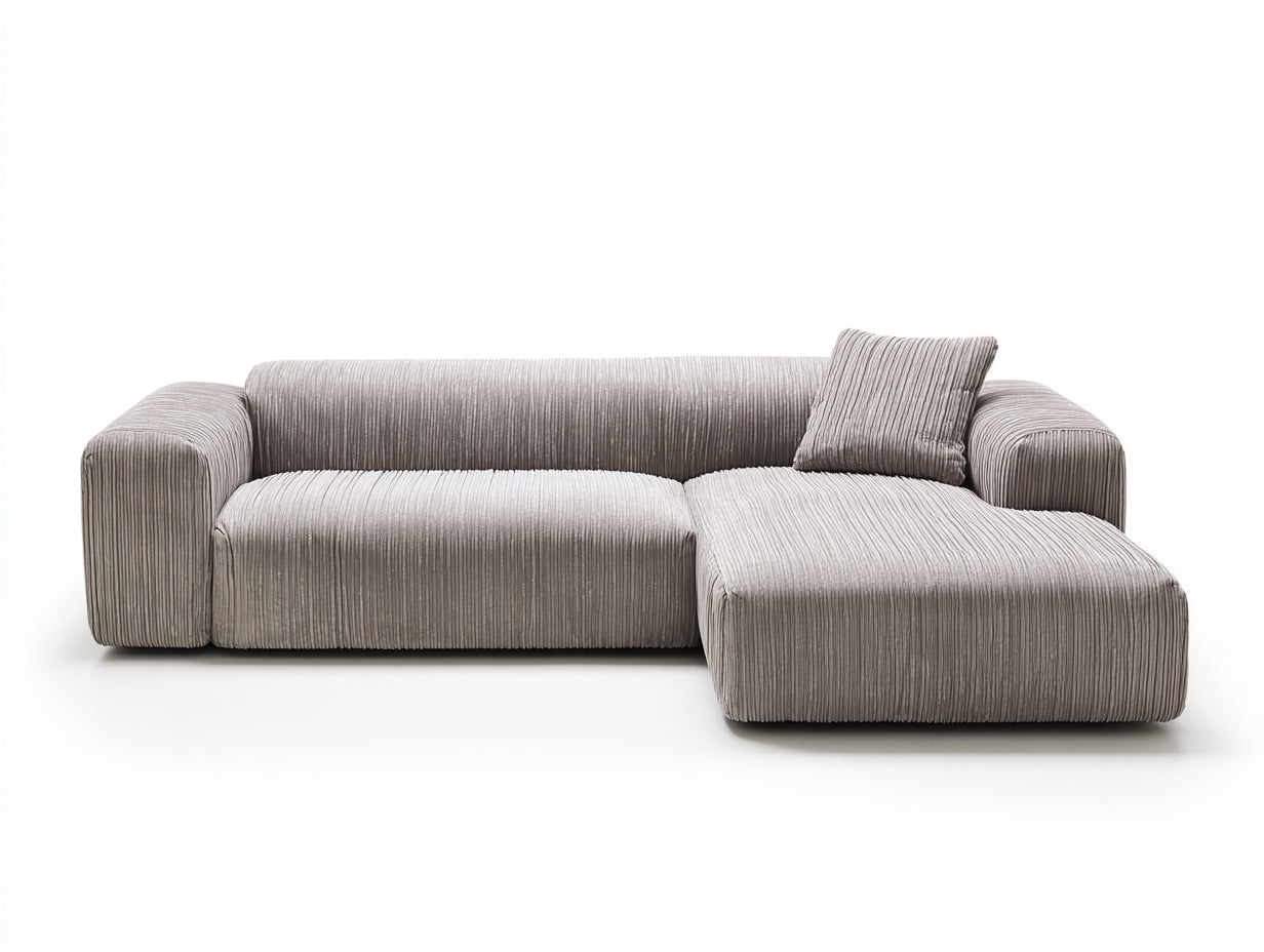 Sofás de esquina de tela 280x175x75 cm - gris claro con chaise longue - diseño moderno para salón