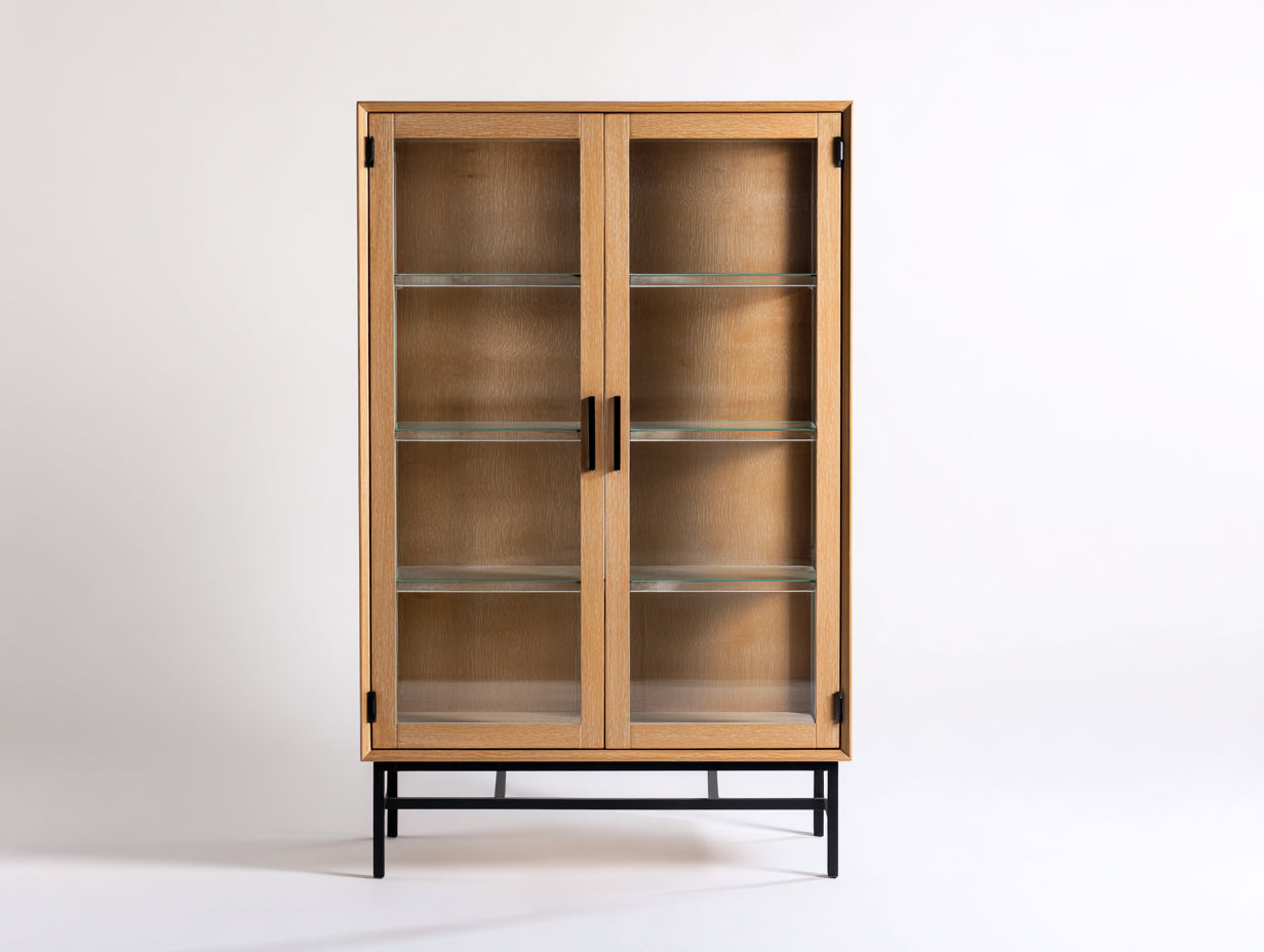 Vitrinas de madera 88x38x145 cm - marrón y negro con puertas de cristal - diseño moderno para comedor