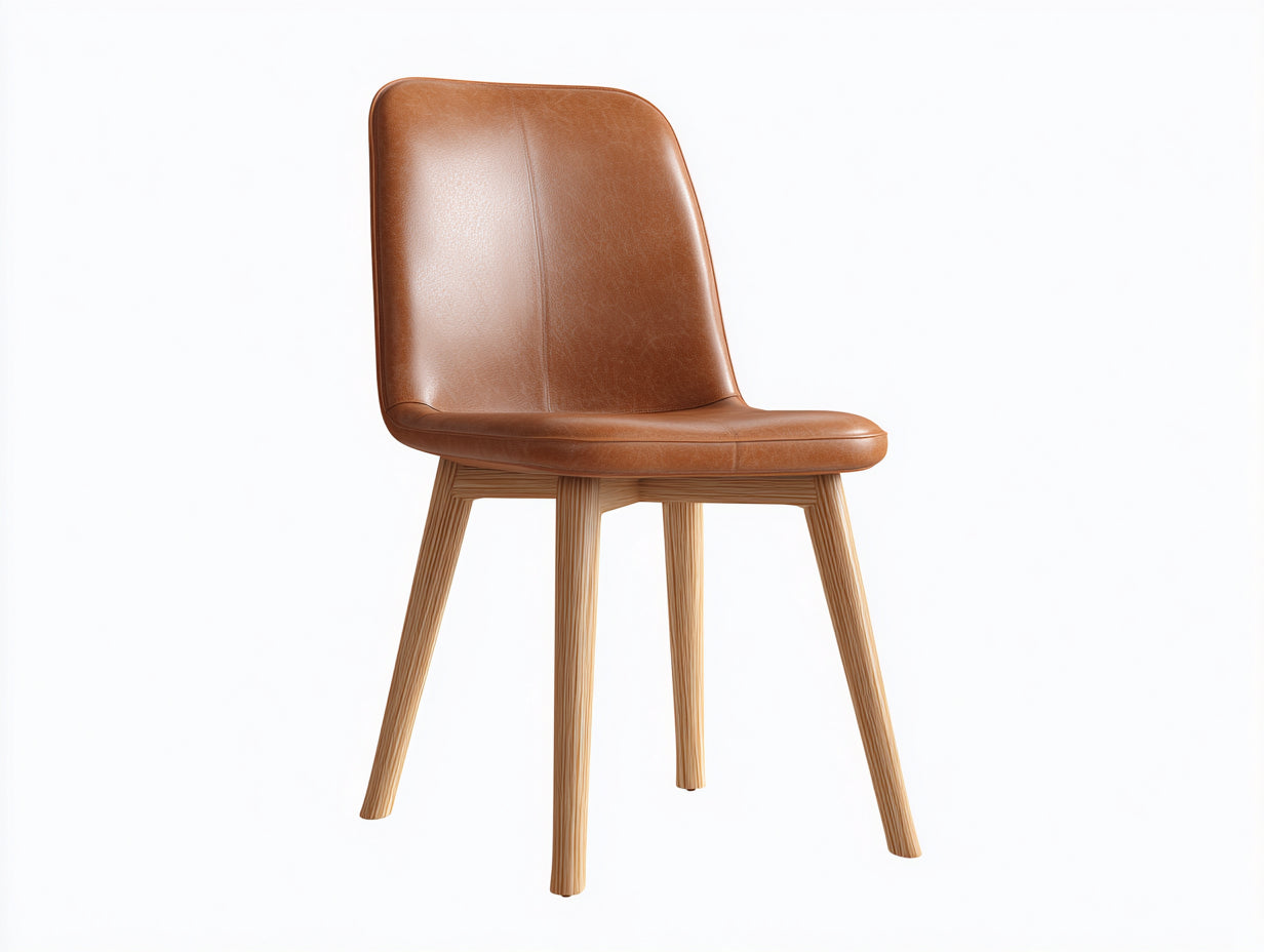 Sillas de comedor tapizadas en piel sintética 47x55x84 cm - marrón-madera natural - estilo moderno
