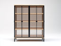 Vitrinas madera metal y vidrio 100x40x165 cm natural-negro para salón estilo industrial