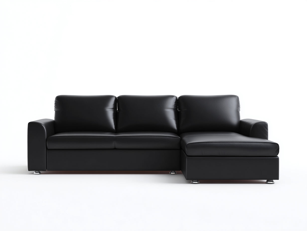 Sofás de esquina cuero sintético 240x160x82 cm negro diseño moderno