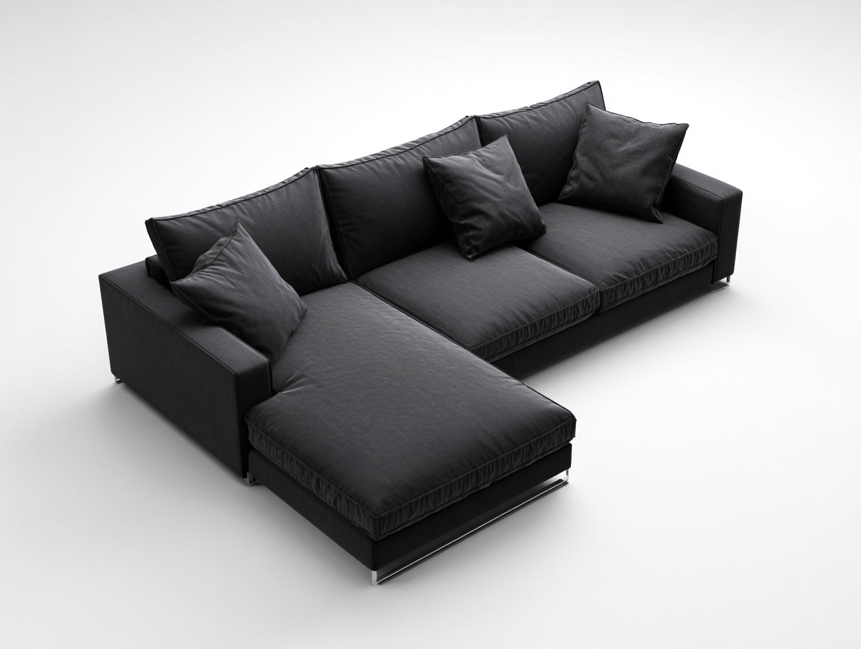 Sofás de esquina tela 290x180x84 cm negro para salón estilo moderno