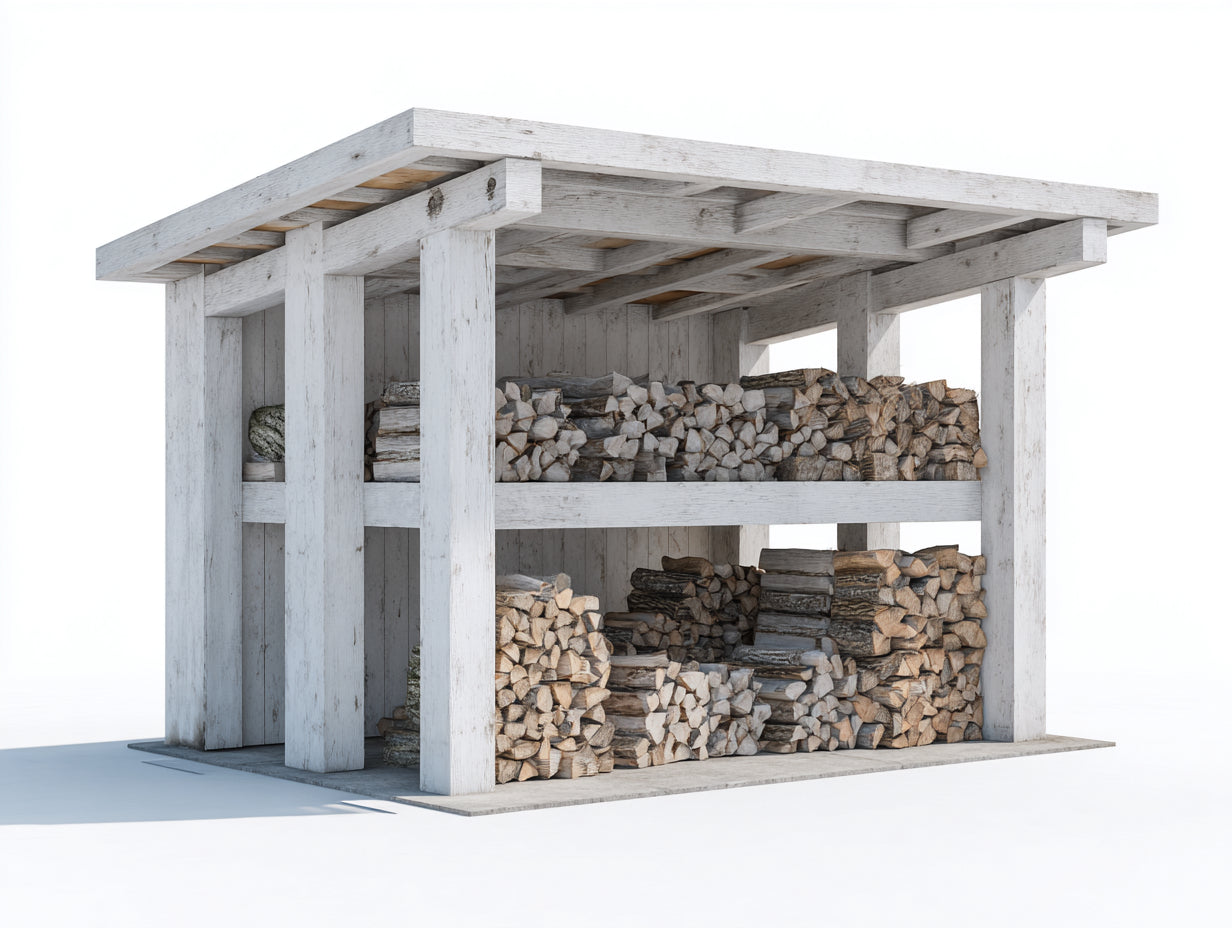 Leñero de jardín de madera 240x80x180 cm - blanco - para exterior diseño rústico