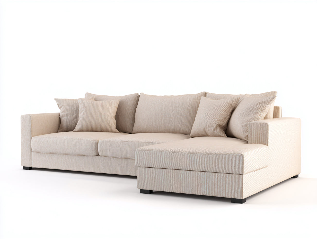Sofás de esquina de tela 285x180x78 cm - beige con chaise longue - diseño moderno para salón