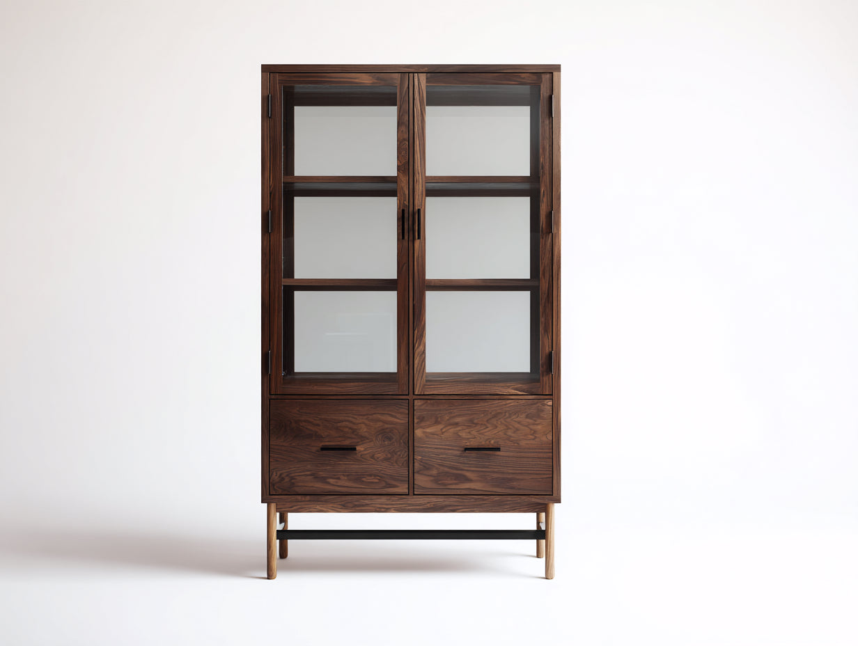 Vitrinas madera y vidrio 90x40x180 cm marrón para salón estilo clásico