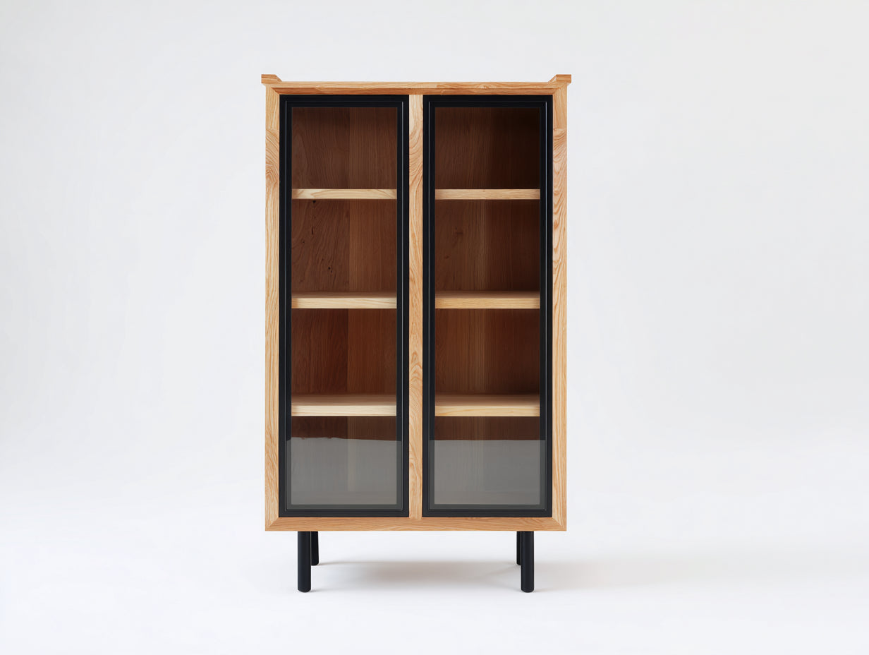 Vitrinas de madera 80x38x150 cm - marrón y negro con puertas de cristal - diseño moderno para salón