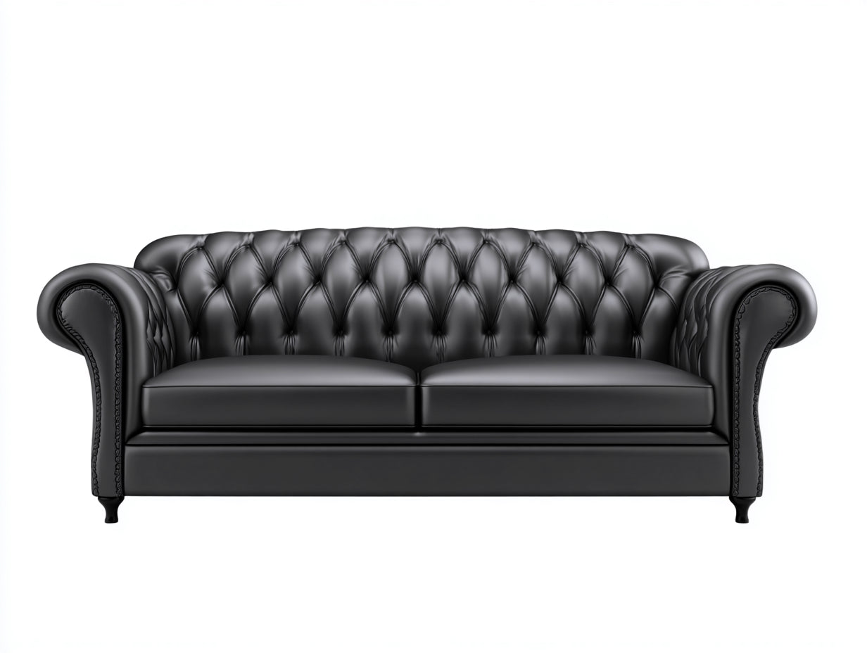 Sofás lineales piel sintética 220x90x78 cm negro para salón estilo Chesterfield