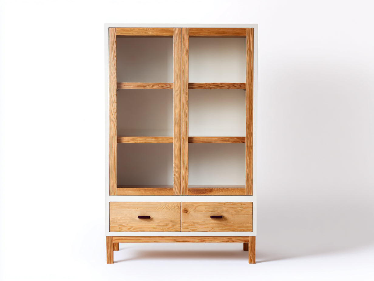 Vitrinas madera y vidrio 90x40x160 cm blanco-marrón diseño moderno