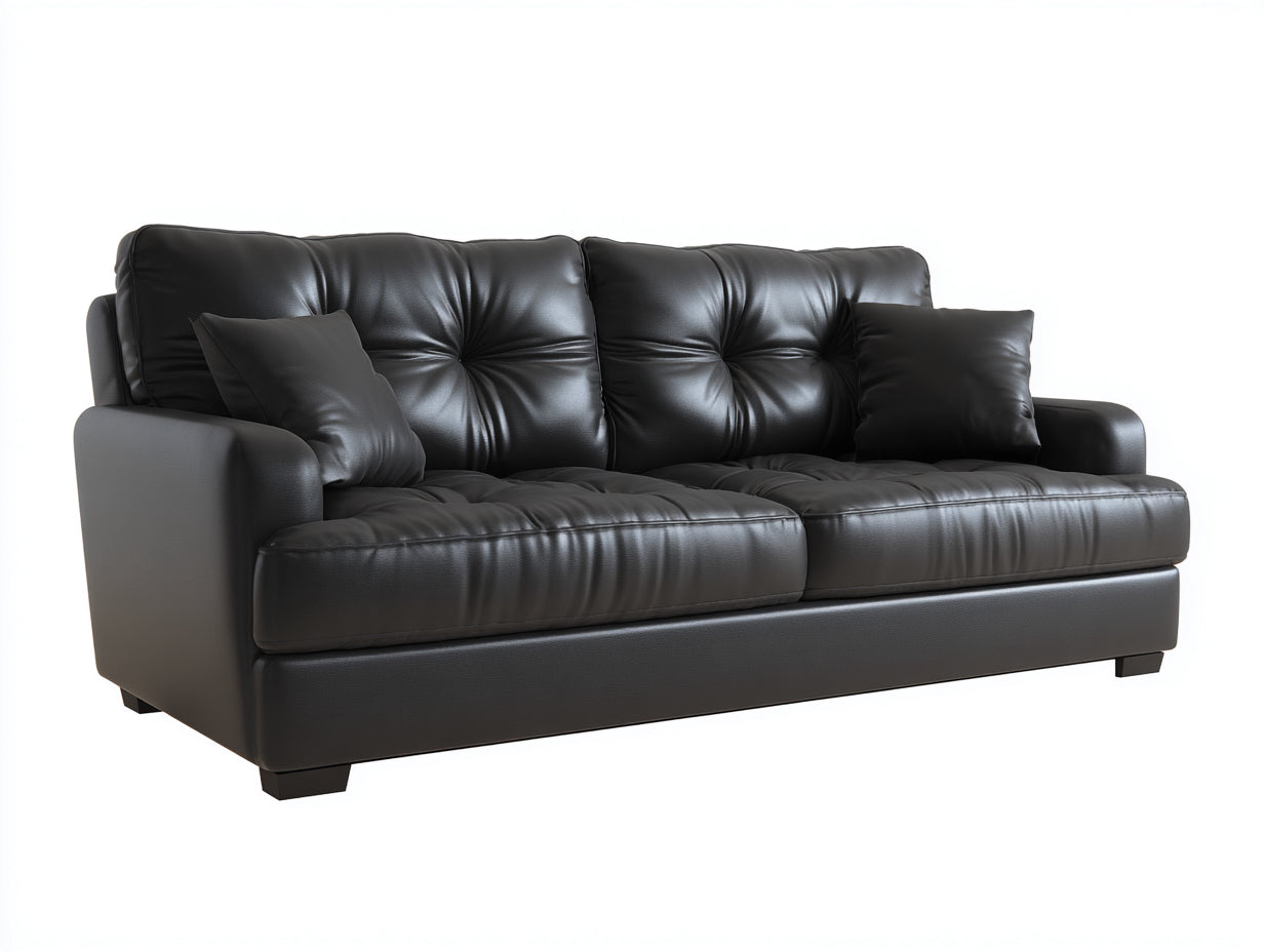 Sofás lineales de piel sintética 220x88x82 cm - negro - estilo moderno
