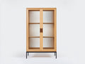Vitrinas de madera con puertas de vidrio 85x35x145 cm - madera natural-negro - estilo moderno