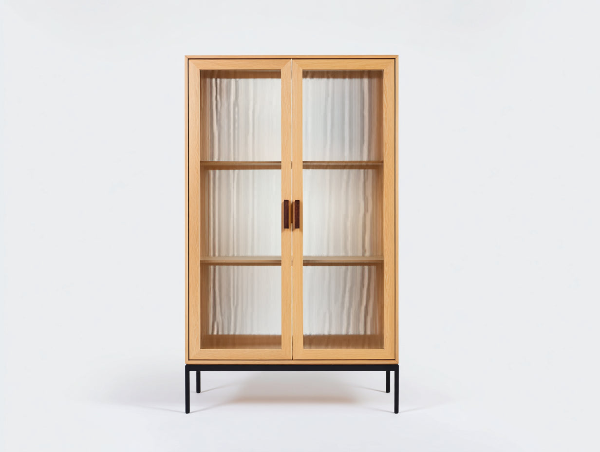 Vitrinas de madera con puertas de vidrio 85x35x145 cm - madera natural-negro - estilo moderno