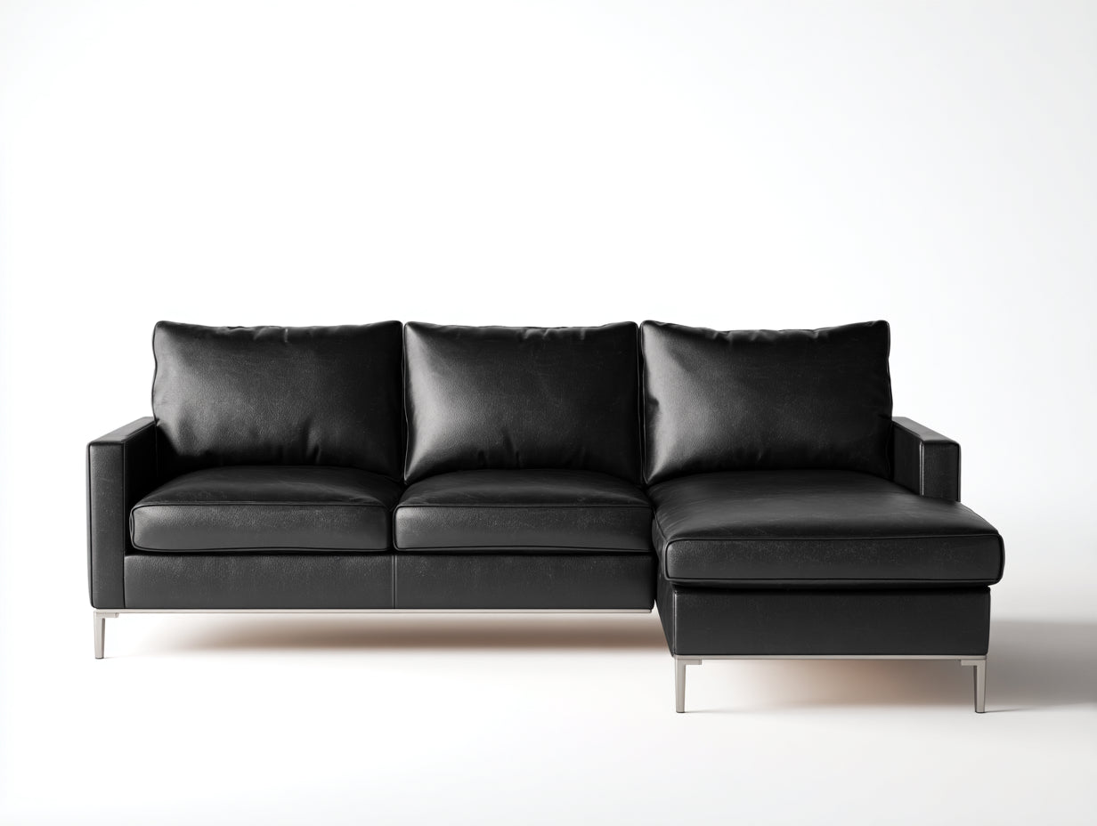 Sofás de esquina piel sintética 270x170x84 cm negro para salón estilo moderno