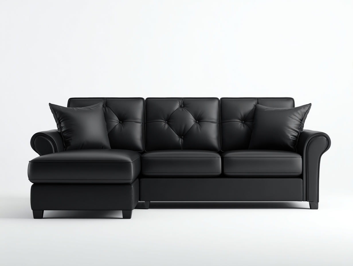 Sofás de esquina de piel sintética 250x160x85 cm - negro - estilo clásico
