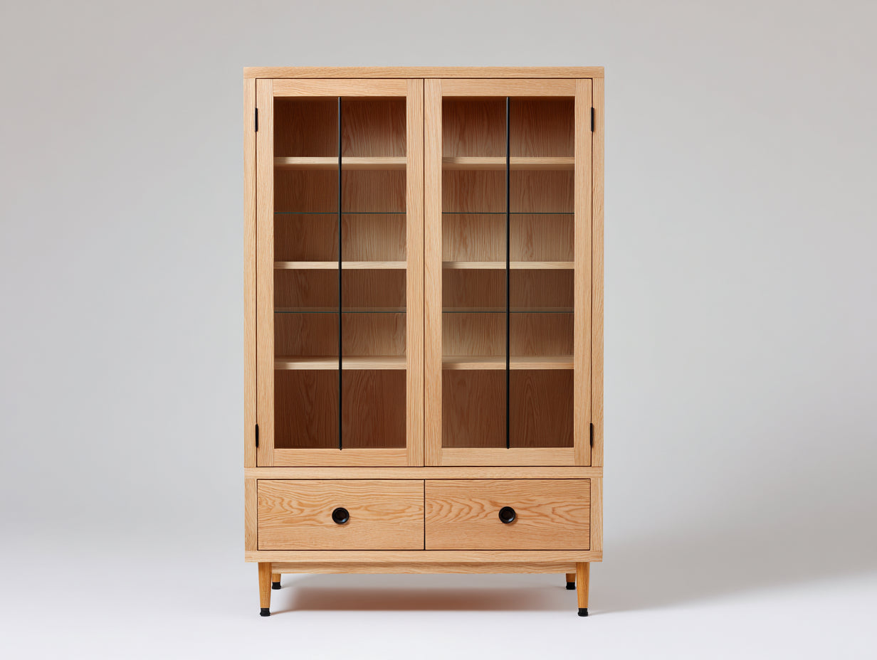 Vitrinas madera y vidrio 88x40x178 cm natural para salón estilo nórdico