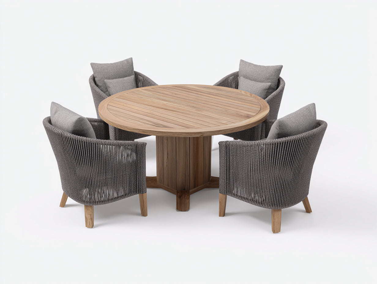 Conjuntos de comedor de jardín madera y cuerda 130x130x75 cm - natural-gris - para exterior diseño moderno