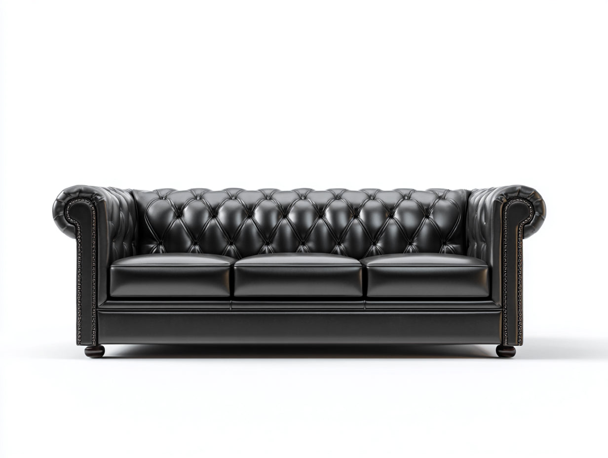 Sofás lineales piel sintética 245x92x78 cm negro para salón estilo Chesterfield