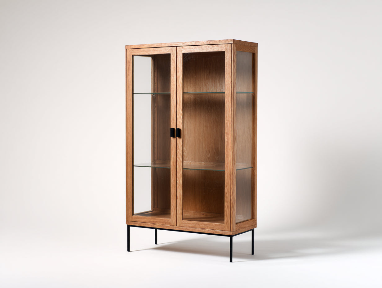 Vitrinas de madera y vidrio 90 x 40 x 160 cm - natural-negro - para salón y comedor diseño nórdico