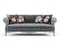 Sofás lineales de terciopelo 220x85x82 cm - gris y plata con detalles ornamentales - diseño clásico para salón