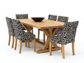Conjuntos de comedor de jardín de madera 180x90x75 cm - natural con sillas tapizadas negras y blancas - diseño rústico