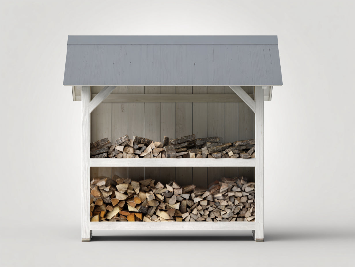 Leñero de jardín madera 240x90x210 cm blanco-gris para exterior estilo rústico