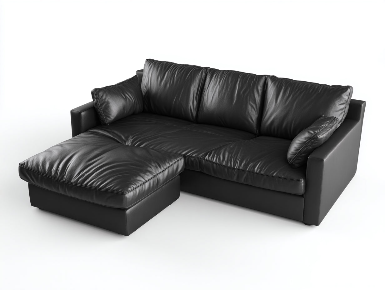 Sofás de esquina de cuero sintético 260x170x82 cm - negro con chaise longue - diseño moderno para salón