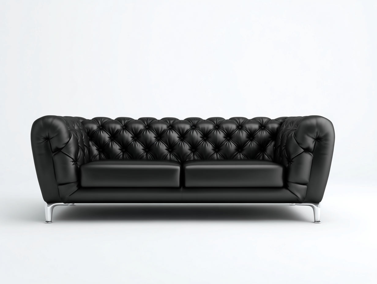 Sofás lineales de piel sintética 215x85x78 cm - negro-plata - estilo clásico