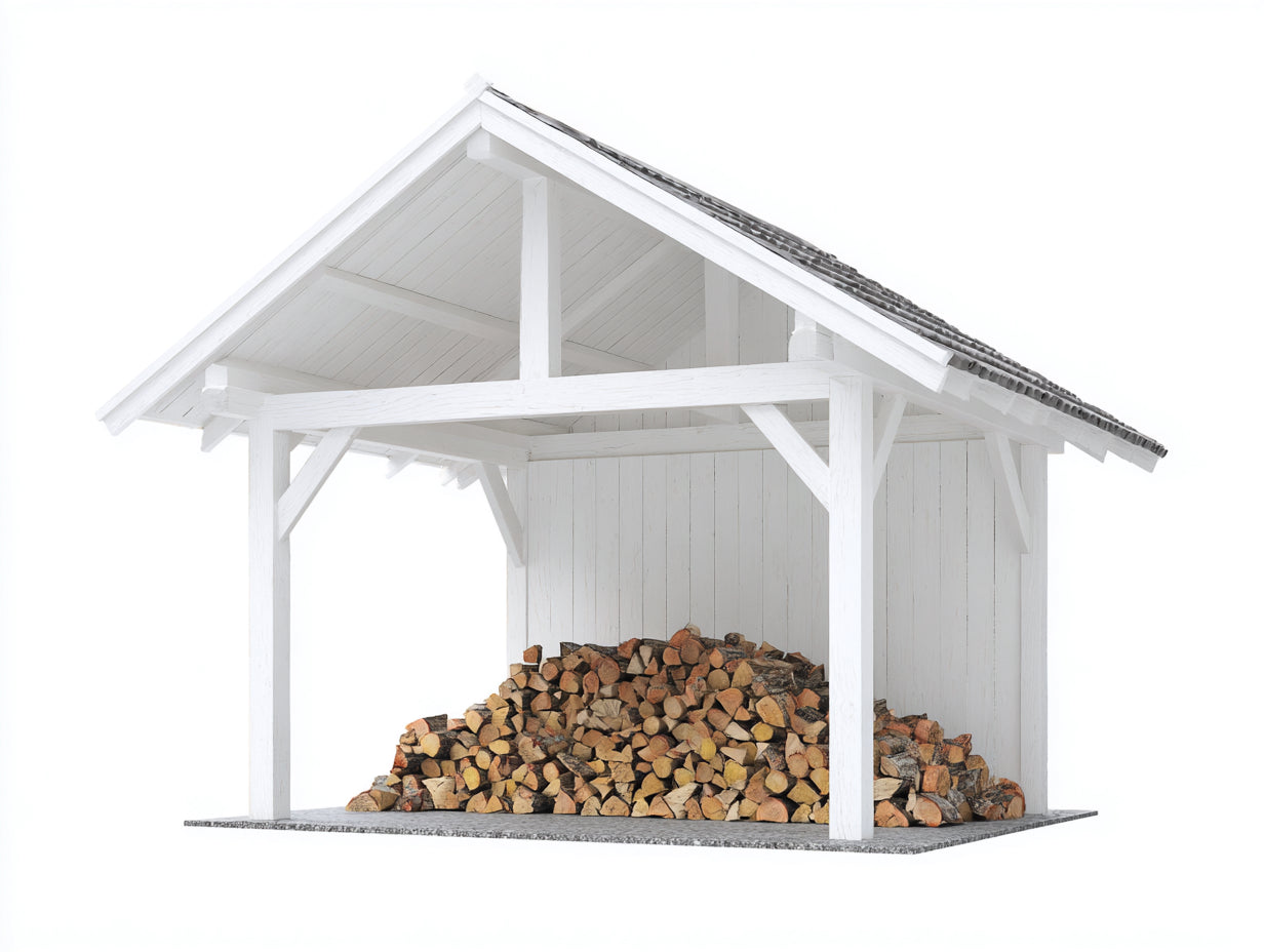 Leñero de jardín de madera 260x120x220 cm - blanco-gris - estilo rústico