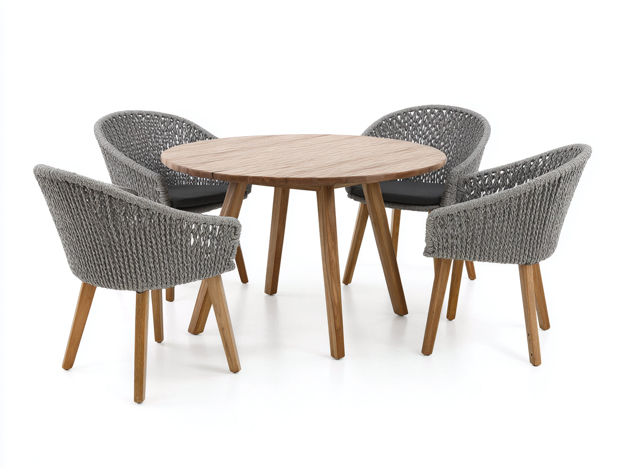 Conjuntos de comedor de jardín ratán y madera 110x110x75 cm gris-marrón diseño redondo