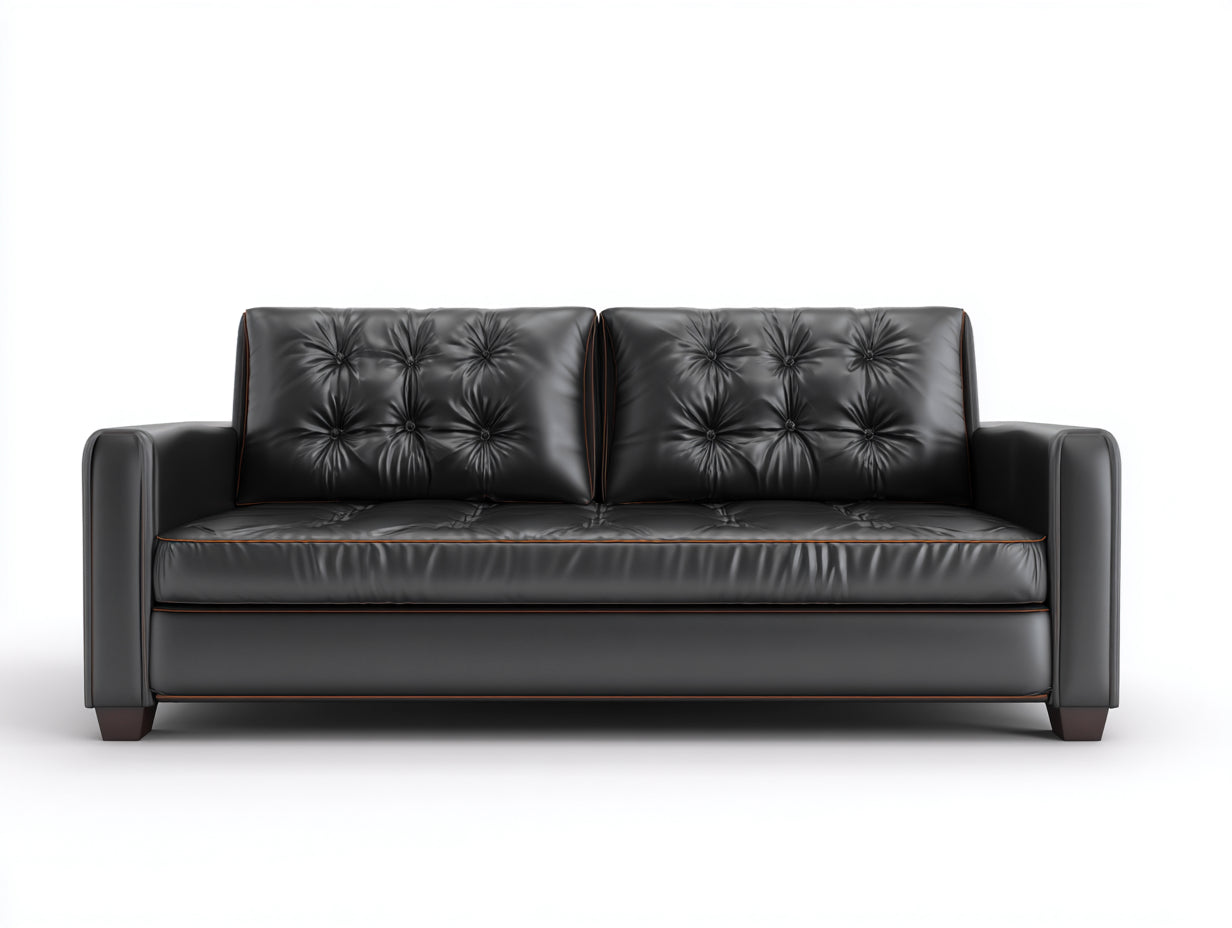Sofás lineales de cuero sintético 205x85x84 cm - negro con respaldo capitoné - diseño clásico para salón
