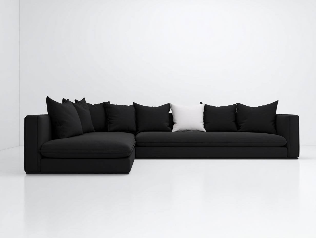 Sofás de esquina tela 300x180x82 cm negro para salón estilo moderno