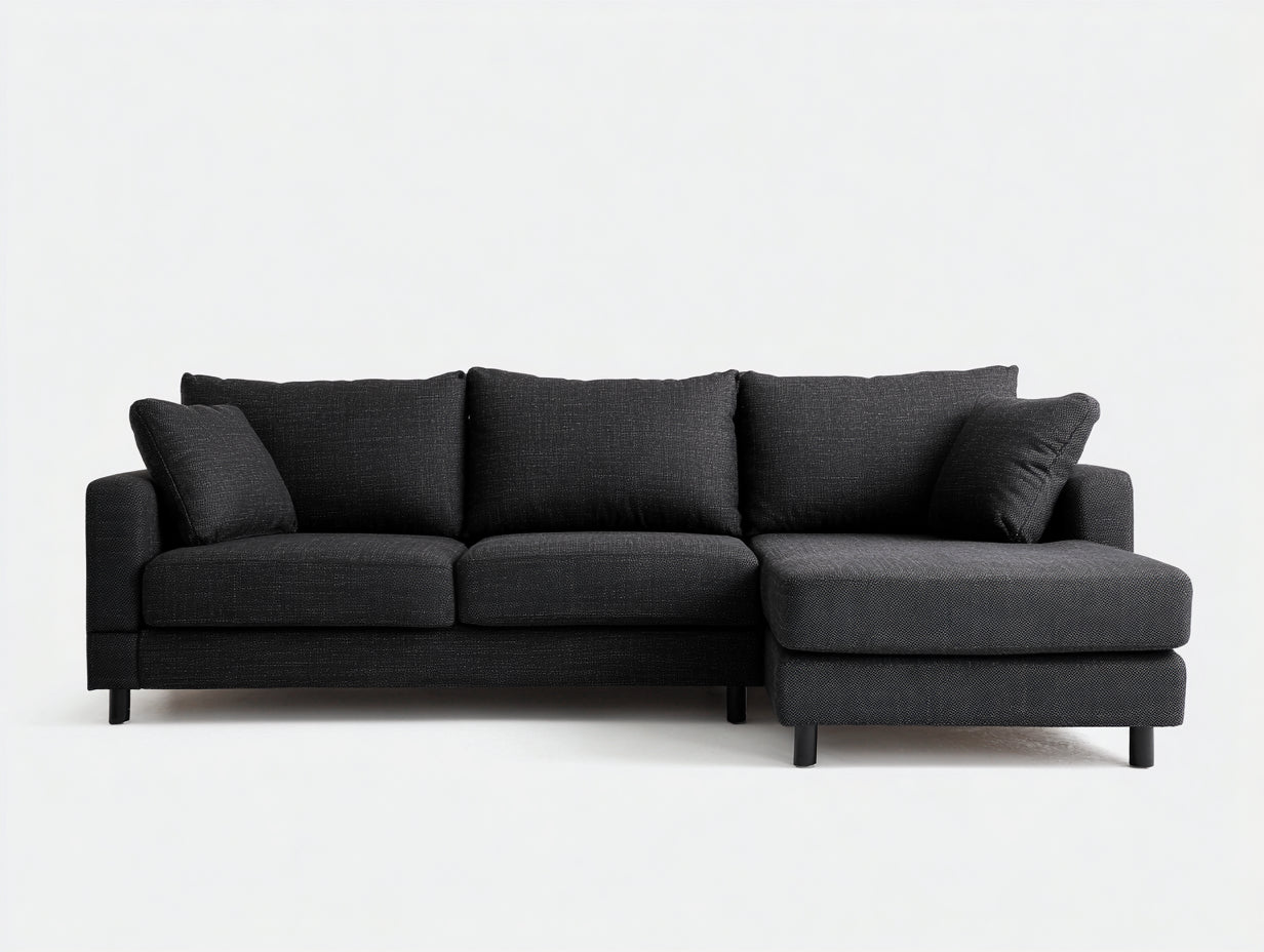 Sofás de esquina de tela 245x160x85 cm - negro - para salón diseño moderno