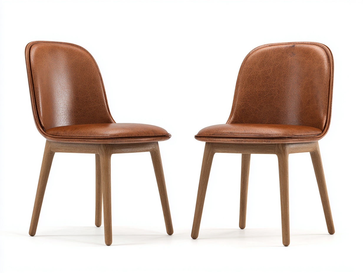 Sillas de comedor de cuero sintético 50x55x82 cm - marrón y madera natural - diseño moderno para comedor