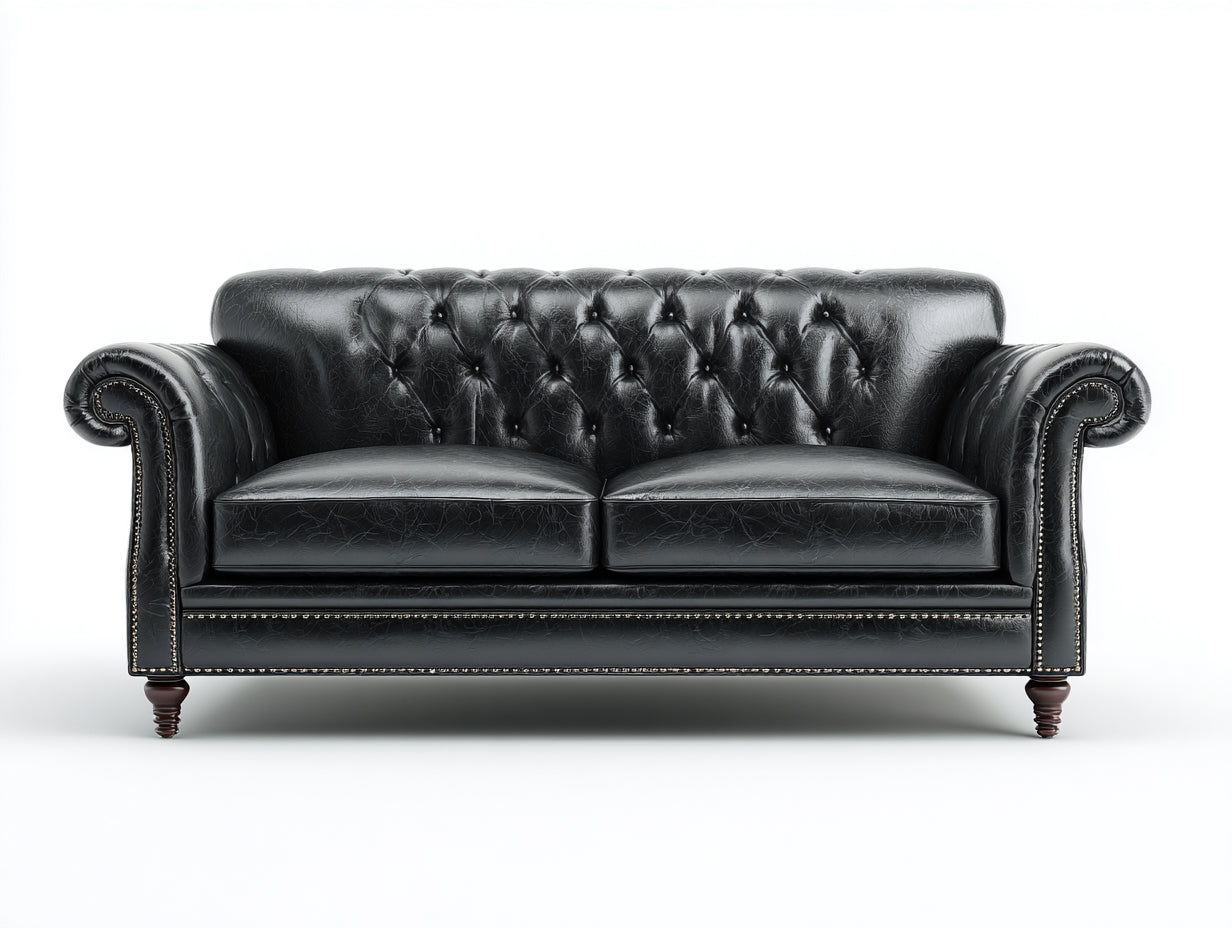 Sofás lineales cuero 200x90x85 cm negro diseño capitoné clásico