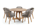 Conjuntos de comedor de jardín de madera 130x130x75 cm - natural y gris con sillas trenzadas - diseño moderno para terraza