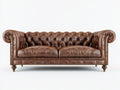 Sofás lineales cuero 210x90x78 cm marrón diseño capitoné clásico