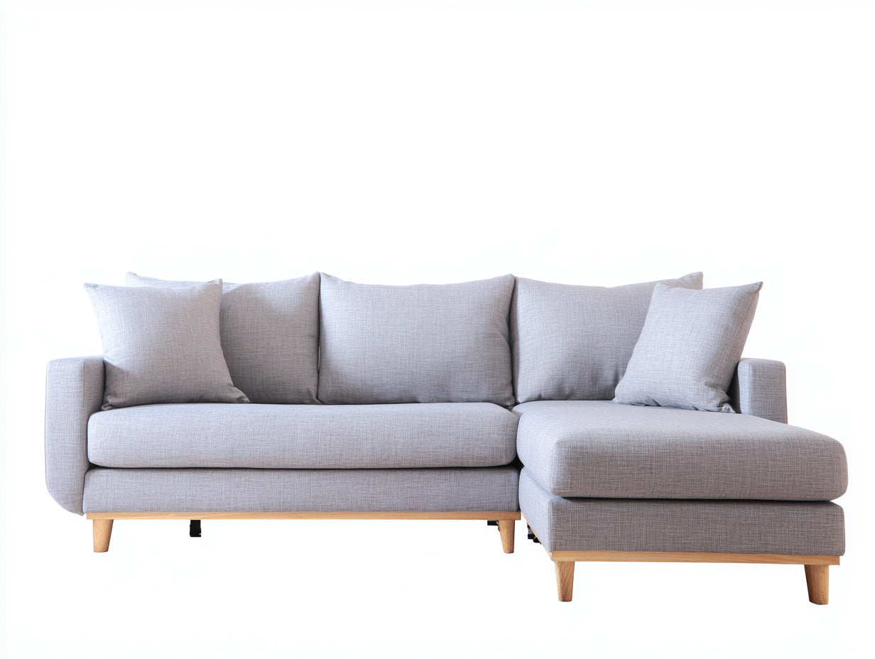 Sofás de esquina de tela 250x165x84 cm - gris claro-natural - para salón diseño nórdico