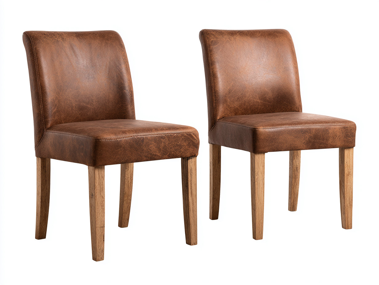 Sillas de comedor de cuero sintético 48x58x88 cm - marrón con patas de madera - diseño clásico para comedor