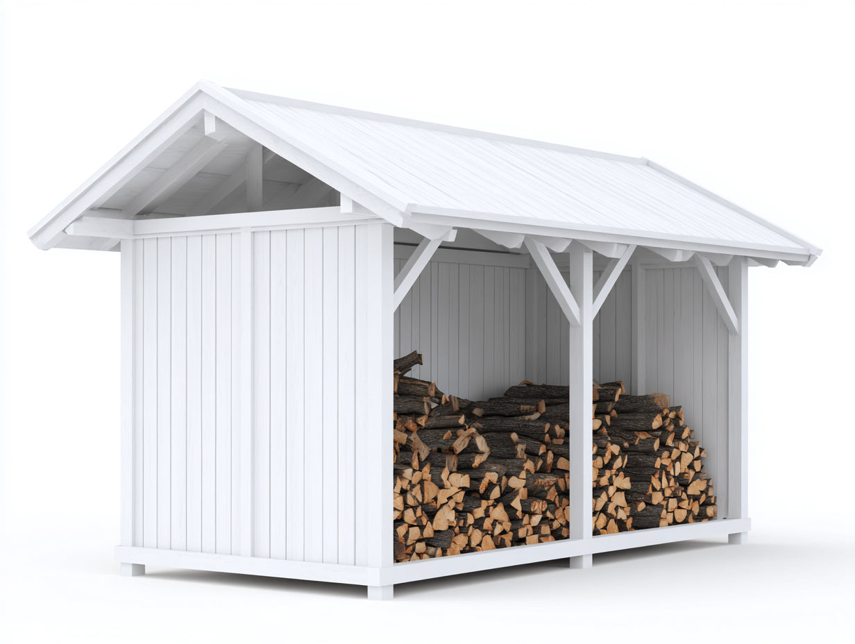 Leñero de jardín de madera 300x120x220 cm - blanco - para exterior diseño rústico