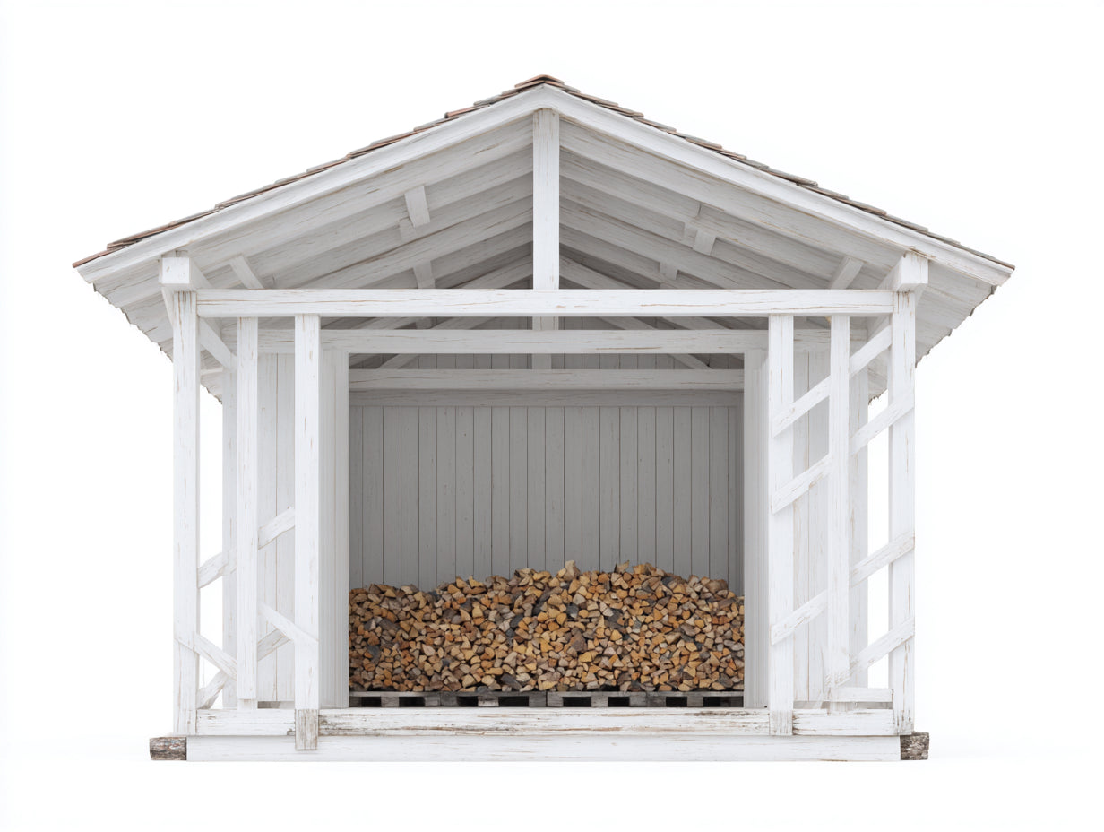 Leñero de jardín de madera 270x110x215 cm - blanco-madera natural - estilo rústico