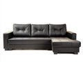 Sofás de esquina de cuero sintético 250x160x82 cm - negro con chaise longue - diseño moderno acolchado para salón