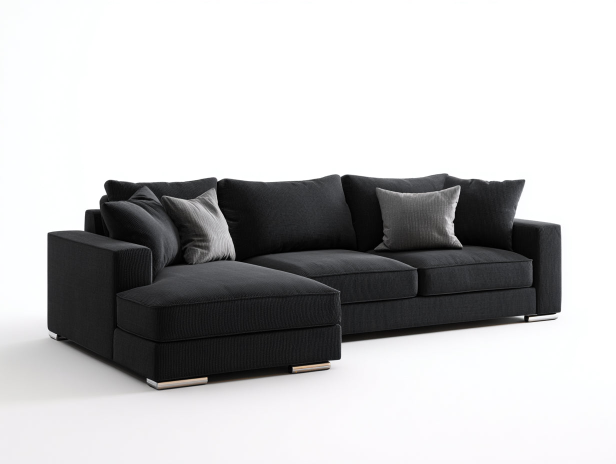 Sofás de esquina de tela 275x170x82 cm - negro-gris - para salón diseño moderno