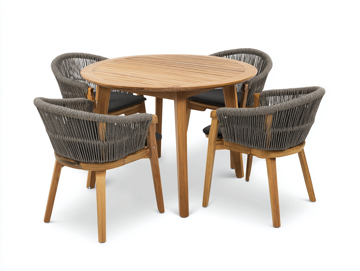 Conjuntos de comedor de jardín de madera y cuerda 120x120x75 cm - madera natural-gris oscuro - estilo moderno