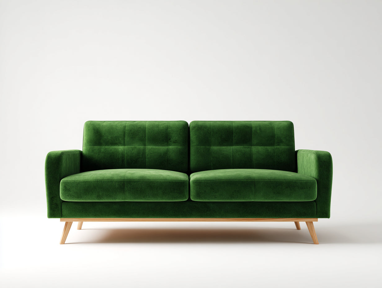 Sofás lineales de terciopelo 180x82x82 cm - verde con patas de madera - diseño moderno para salón