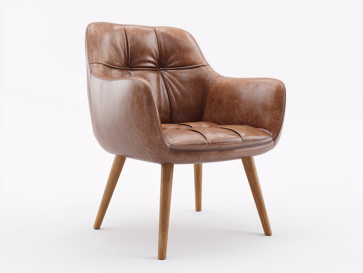 Sillas de comedor de cuero sintético 62x60x84 cm - marrón con patas de madera - diseño acolchado con reposabrazos