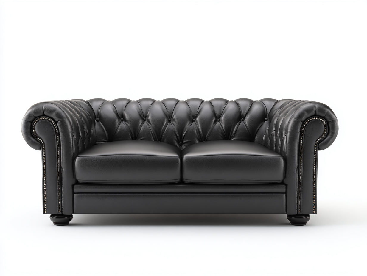 Sofás lineales cuero 190x88x82 cm negro diseño capitoné elegante